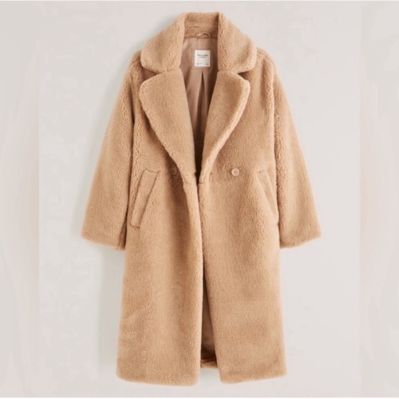 ABERCROMBIE & FITCH Oversized Long Length Sherpa Teddy Coat Tan S Small $180 NWT - Picture 4 of 10